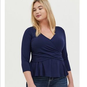 Super Soft Navy Surplice Peplum Midi Top